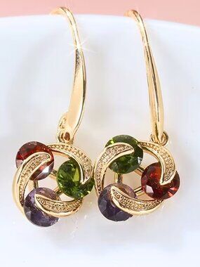 Knotted Pendant Earrings Exquisite Colorful Ruby Amethyst & Peridot Gemstones